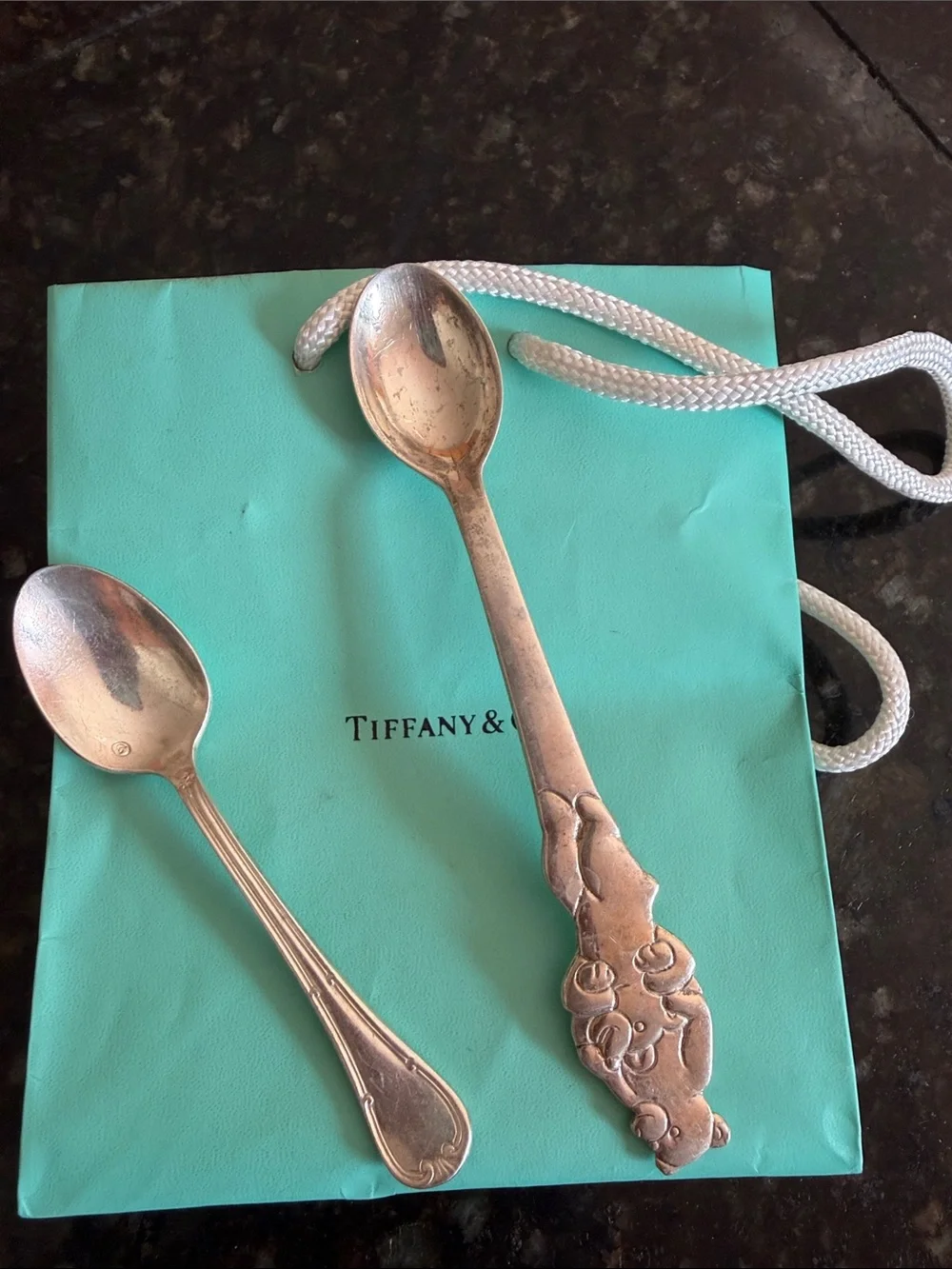 Tiffany sterling silver bear spoon and smaller silver spoon
